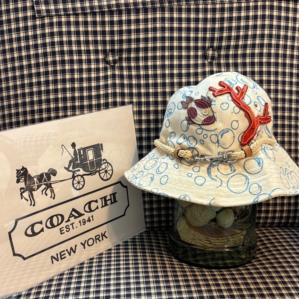 Coach Beach Bucket Hat with Red Coral  and bubble Design
